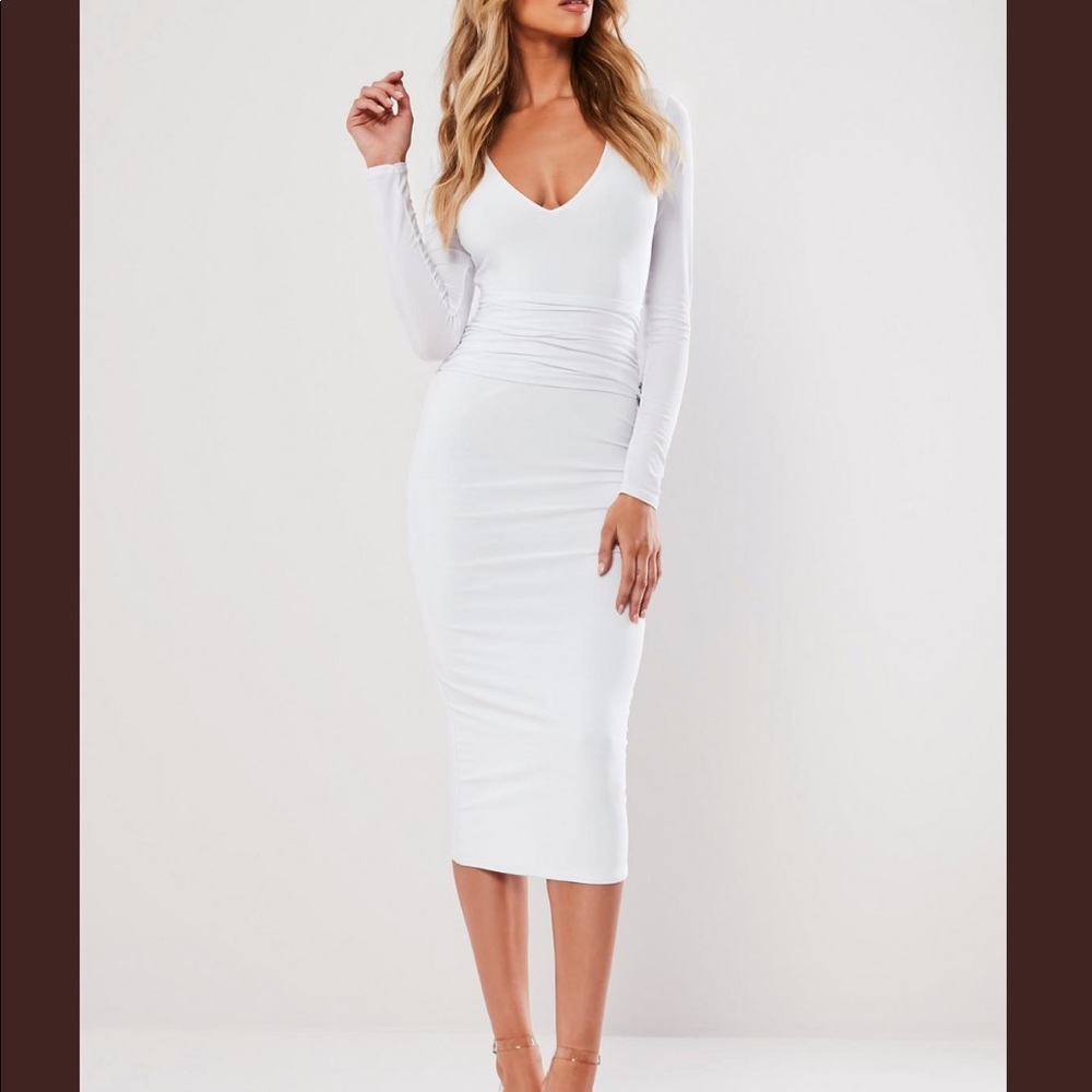 NWT Missguided White Slinky Plunge Midi Dress